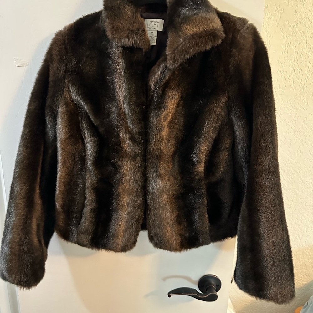 Ann Taylor Loft Petites Faux Fur  Coat in Dark Brown